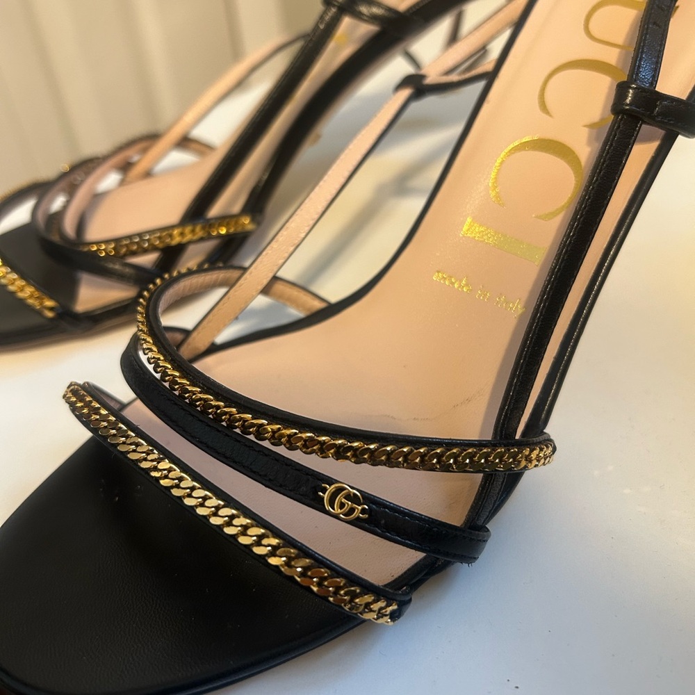 Gucci Black and Gold Chain Heels - Picture 3 of 10